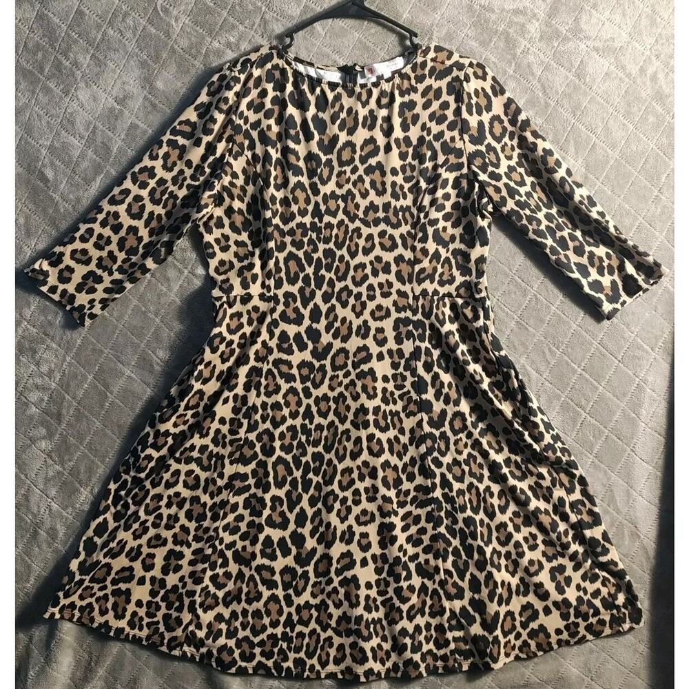 Jude Connally Knee Length Dress Leopard Cheetah Print Tan Beige Women's Medium